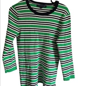 Tommy‎ Hilfiger Green, White, and Black Striped Sweater